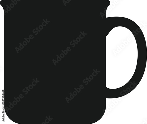Minimal coffee mug silhouette side view, cup with handle solid black isolated on white