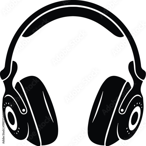 Minimal headphones silhouette front view, over ear headset audio icon solid black