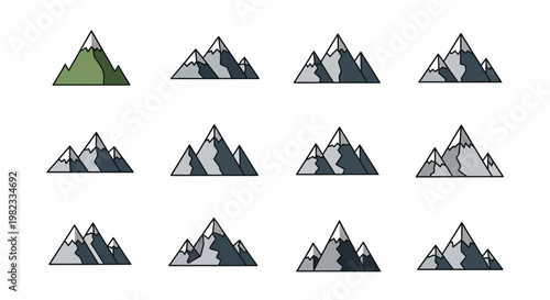 Mountain icon set various styles of mountain peaks in vector illustrations