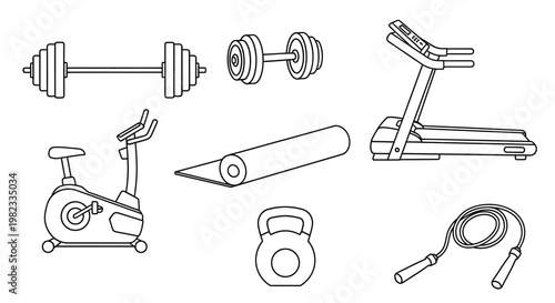 Fitness equipment set vector illustration for training and exercise