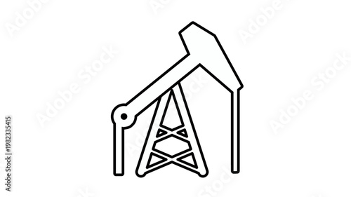 Minimalist black line vector icon illustration of an oil pump jack or nodding donkey used in petroleum extraction, representing the energy industry, fossil fuel production, and drilling operations.