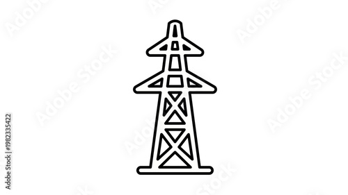 Billede på lærred Minimalist black vector icon illustration of an electric power transmission tower or pylon, symbolizing energy infrastructure, high voltage electricity, and industrial power distribution systems