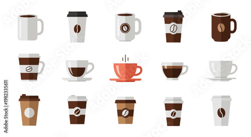 Various coffee cups and mugs illustration flat design collection vector