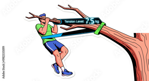 man climbing tree with safety harness and rope equipment