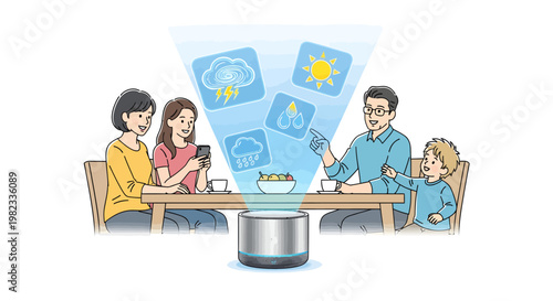 family enjoying meal together with smart kitchen technology