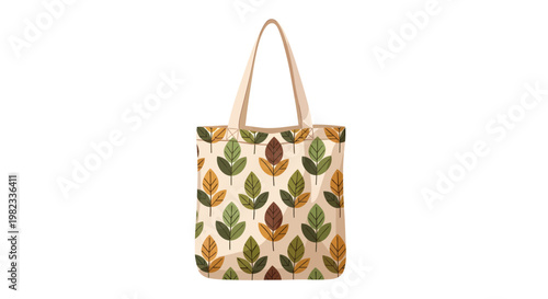 Colorful leaf patterned tote bag on white background