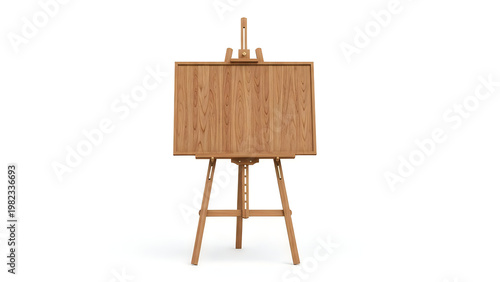 Elegant wooden artist easel displaying craftsmanship and simplicity isolated on white background