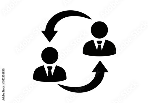 Two stylish and professional silhouette of business people exchanging information in a circular process