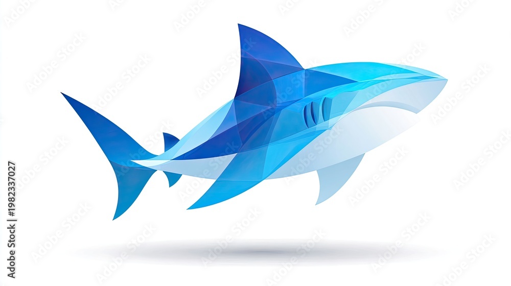 Obraz premium Stylized blue marine creature graphic design swims toward the right side