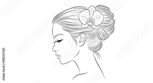 Elegant woman s profile with an orchid blossom adorning her updo hairstyle