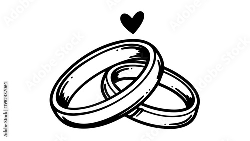 Two wedding rings with a heart