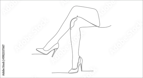 Minimalist line drawing depicts a woman s legs and high heeled shoes