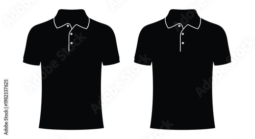 Two black polo shirts are displayed facing forward on a plain white background