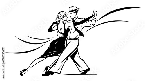 A gray silhouette of a man and woman dancing tango