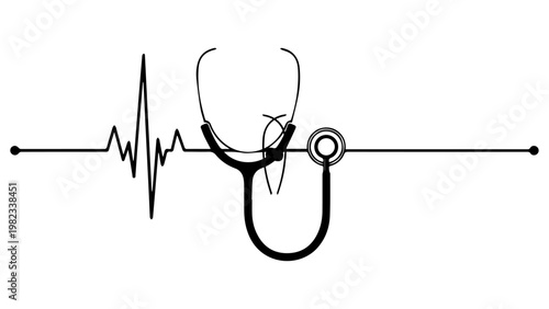 Stethoscope and heartbeat line on medical concept