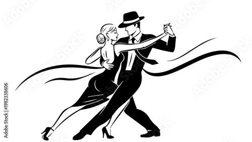 Silhouette of a man and woman tango dancing