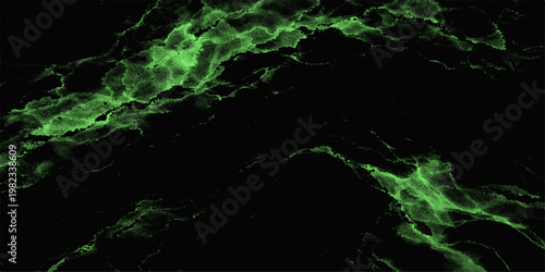 Abstract green smoke and plasma waves create a seamless digital texture of electric energy and liquid motion with fractal lightning patterns on a black background