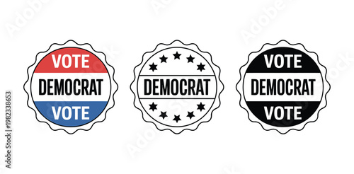 Democrat badges encourage local voting.