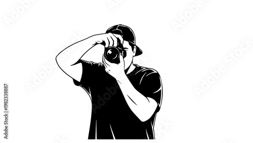 A grayscale silhouette illustration of a man wearing a cap covering his face