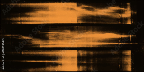 Abstract grunge film background featuring a beautiful orange sunset sky reflecting on calm lake water at dusk with clouds on the horizon