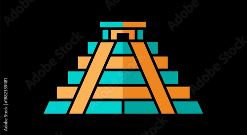 Stylized Mayan pyramid flat vector icon design.
