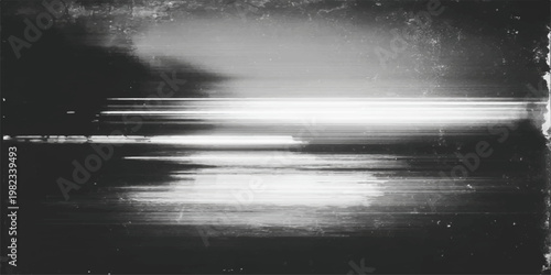 An abstract black and white grunge background featuring a dark stormy sky with smoke-like clouds and a mist texture over a deep night sea