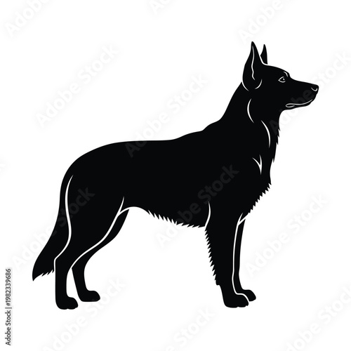 Black silhouette of a German Shepherd dog standing profile view