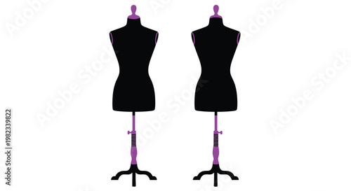 Two elegant black mannequin torsos designed as a professional vector graphic for modern fashion tailoring shops