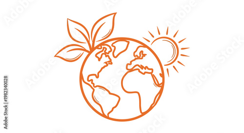 Global environmental care concept vector illustration showing planet earth with green leaves and sun