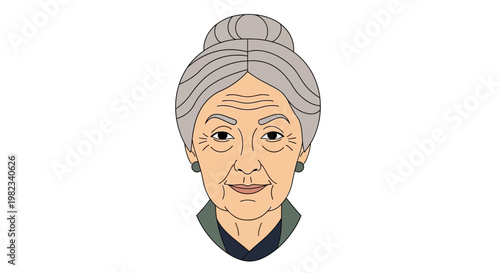 Portrait illustration of an elderly woman with grey hair.