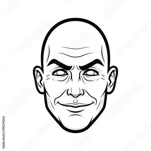 Illustration of a bald man with a sly expression  face only