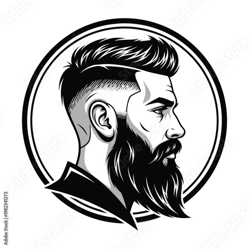 Illustration of a man with a stylish haircut and beard in profile view