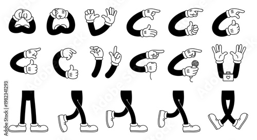 Collection of cartoon hands and legs in various gestures and positions.