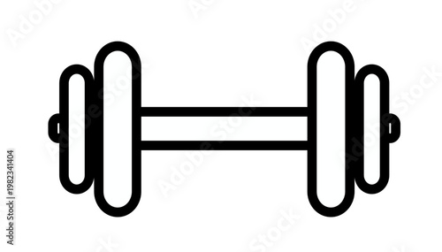 Black minimalist dumbbell vector icon illustration for fitness, bodybuilding, and gym workout concepts, isolated on a white background for scalable graphic design and sports branding.