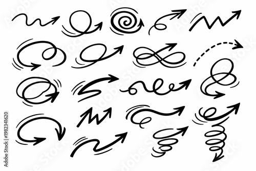 Collection of hand-drawn arrows in various dynamic and creative styles