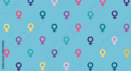 Colorful female gender symbol pattern on light blue background.