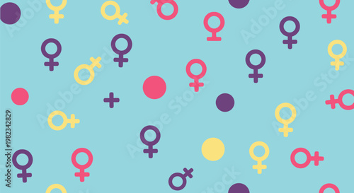 Seamless pattern with female gender symbols in vibrant colors.