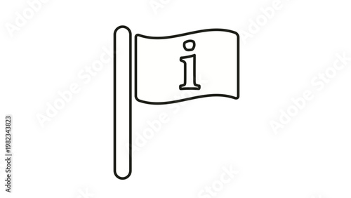 Black line art vector icon of an information flag on a pole, minimalist symbol for help, support, and info points, scalable graphic illustration for web and mobile UI design on white background.