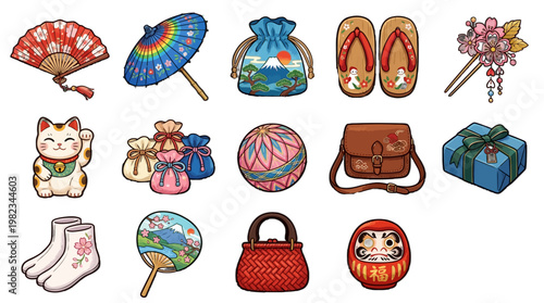 Japanese culture symbols and objects collection