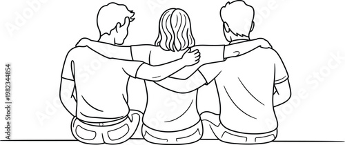 Continuous line drawing, friendship, unity, people, vector illustration
