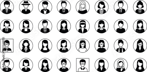 Collection of diverse portrait silhouettes a black and white arrangement of faces in oval frames