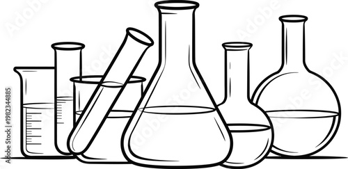 Laboratory glassware, science equipment, lab flasks, beakers and test tubes, chemistry lab tools