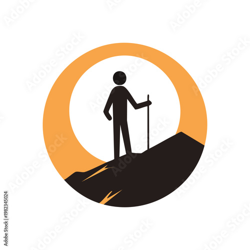 Stylized graphic of a determined person reaching the summit of a mountain, embodying the spirit of exploration and triumph in nature's challenging landscapes