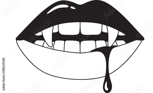 Vampire Lips with Bloody Fangs for Halloween Horror, Gothic Monster and Spooky Night Concepts
