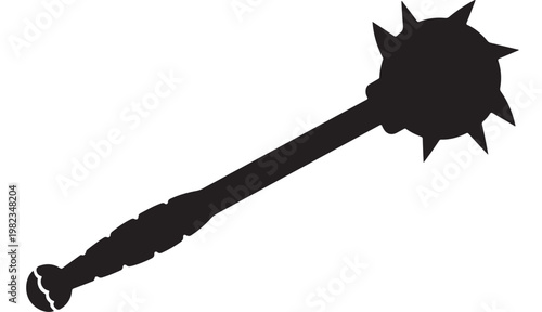 Spiked Flail Silhouette, Black Medieval Weapon Icon for Fantasy and Historical Design
