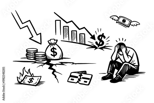 Savings Loss and Financial Crisis Concept Broken Piggy Bank Economic Downturn and Money Collapse Illustration