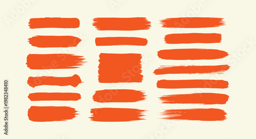 Set of Orange Grunge Brush Strokes and Paint Splatters Collection for Creative Graphic Design Assets