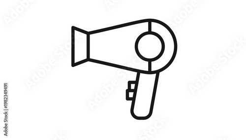 Hair dryer vector icon illustration, minimalist black line art symbol for beauty salon, hair styling, and personal grooming, scalable graphic design element for web and print applications.