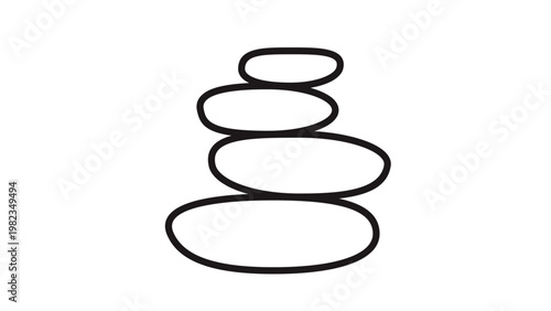 Minimalist black vector icon of a stack of four zen stones or pebbles, symbolizing balance, harmony, and meditation. Scalable line art illustration for wellness, spa, and mindfulness concepts.