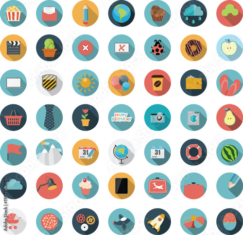 Large Collection of Flat Design Icons for Various Themes